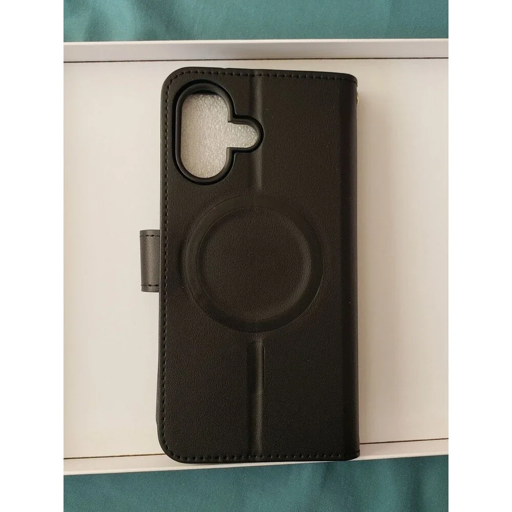 Iphone 16 Wallet Case Black Flip Folio Card Holder Magnetic Closure